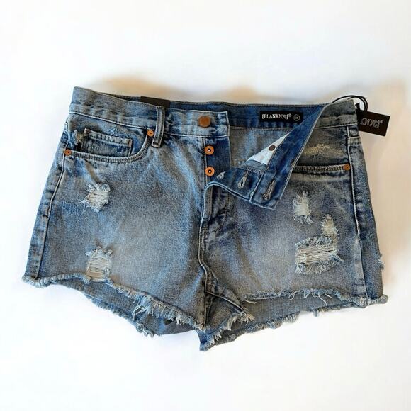 Blank NYC Distroyed Cut Off Button Fly Denim Shorts Medium Wash Women’s size 28 - Picture 1 of 10